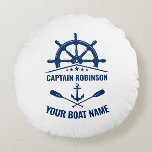 Cojín Redondo Nautical Anchor Cruzado Oars & Ships Wheel Blanco