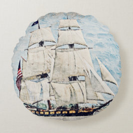 Cojín Redondo Nautical Schooner Ship