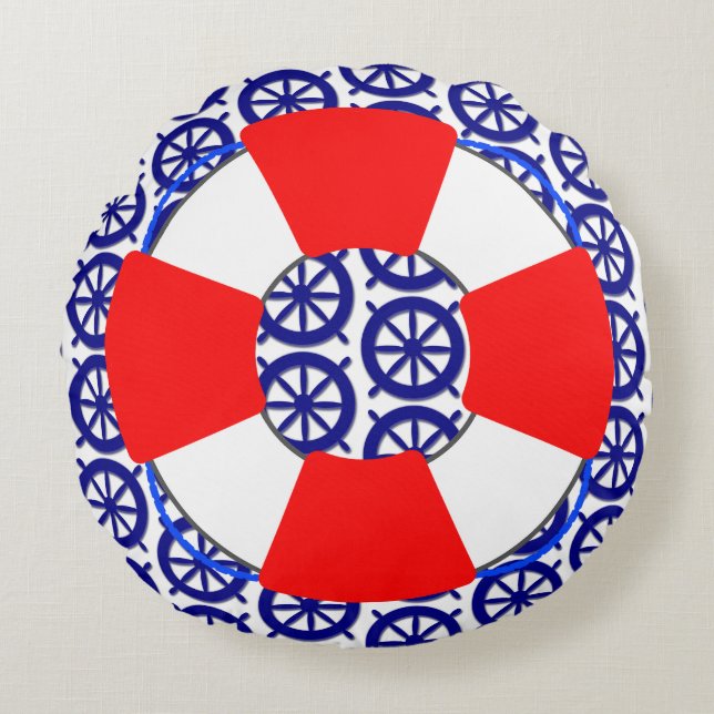 Cojín Redondo Nautical Ship's Wheel Throw Pillow (Anverso)