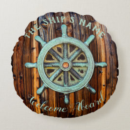 Cojín Redondo Nautical Theme Bronze Captains Wheel