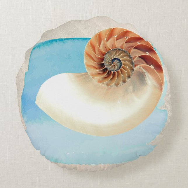 Cojín Redondo Nautilus Seashell and Sand (Reverso)