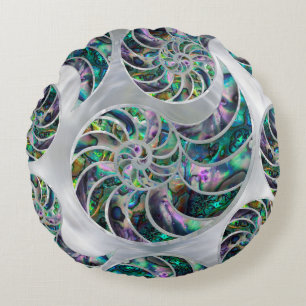 Cojín Redondo Nautilus Shell Abalone y Pearl