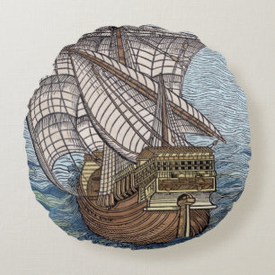 Cojín Redondo Nave de Columbus'Time