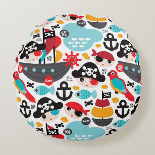 Cojín Redondo Navegación retra del ilustracion de los piratas