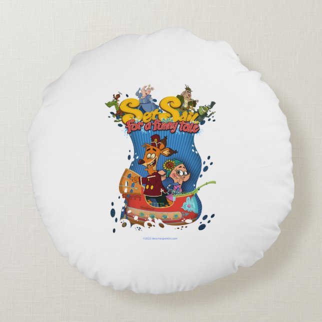 Cojín Redondo Navegar por una historia divertida (Reverso)