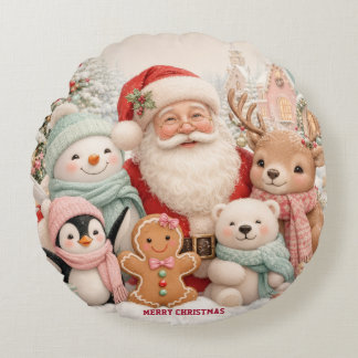 Cojín Redondo Navidad adorable con Santa, Pingüino, Oso, Reno
