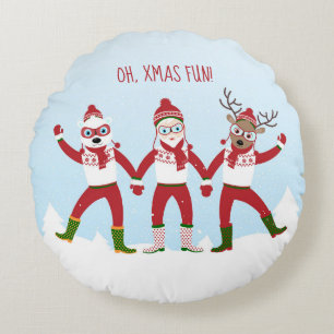 Cojín Redondo Navidad con Santa Claus, Rudolph, Oso Polar