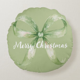 Cojín Redondo Navidad de lazo verde aguacate