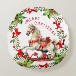 Cojín Redondo Navidad de los caballos de Rockefeller Merry