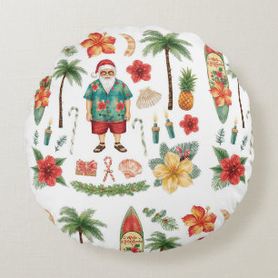 Cojín Redondo Navidad en Hawaii con Santa Claus