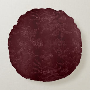 Cojín Redondo Navidad floral de color burgundy rojo intenso