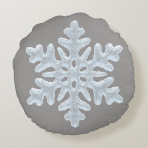 Cojín Redondo Navidad gris elegante rico del copo de nieve