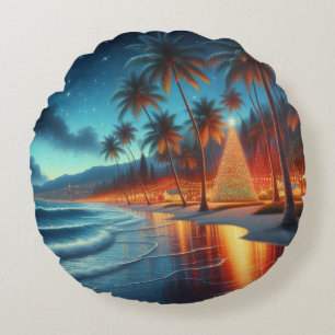 Cojín Redondo Navidad hawaiana/tropical