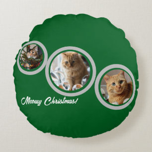 Cojín Redondo Navidad Meowy Tres Fotos de Gatos Personaliza