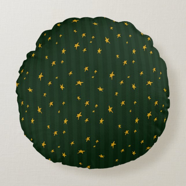 Cojín Redondo Navidad Verde Amarillo Estrella Raya Navidad  (Anverso)