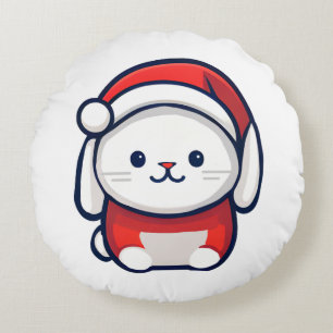 Cojín Redondo Navidades acarician conejo en Santa hat