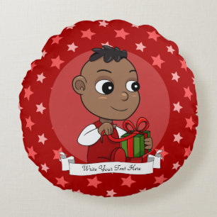 Cojín Redondo Navidades afroamericanos de cariño personalizado