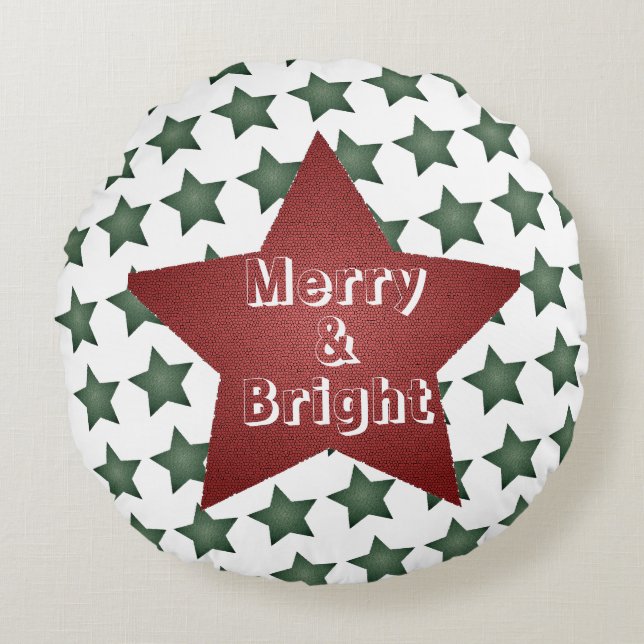 Cojín Redondo Navidades alegres y brillantes Patrones de Estrell (Anverso)