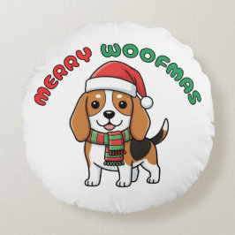 Cojín Redondo Navidades Beagle Round Pillow: Merry Woofmas