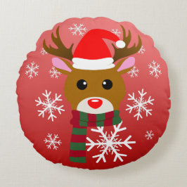 Cojín Redondo Navidades blancos Rudolph, reno de la nariz roja