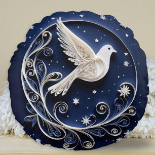Cojín Redondo Navidades Blue de pájaro de Peace Dove Faux Paperc