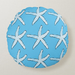 Cojín Redondo Navidades Blue Sky de White Starfish Pattern Beach