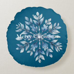 Cojín Redondo Navidades Blue Winter Snowflake
