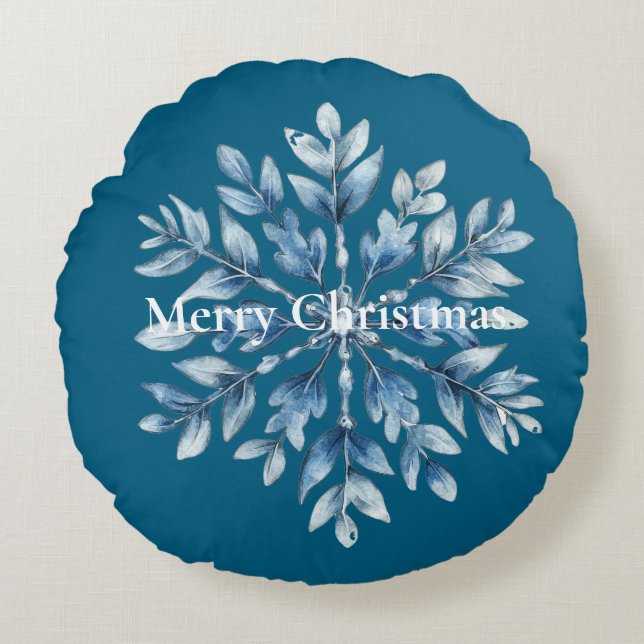Cojín Redondo Navidades Blue Winter Snowflake (Anverso)