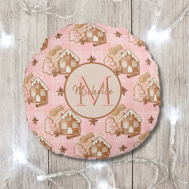 Cojín Redondo Navidades Brown Gingerbread House Árboles de felpa