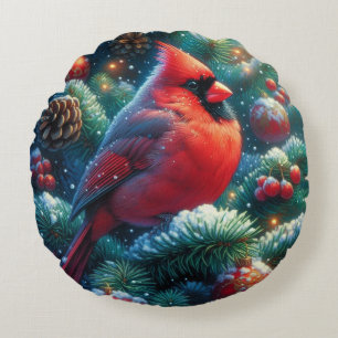 Cojín Redondo Navidades/cardenal invernal