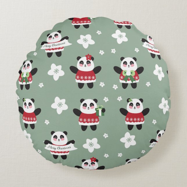 Cojín Redondo Navidades Cherry Blossom Panda (Anverso)