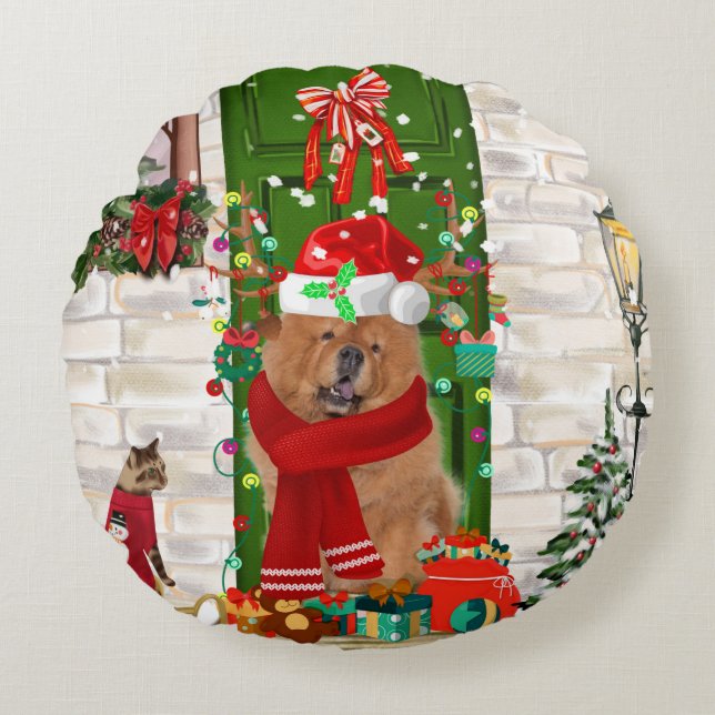 Cojín Redondo Navidades Chow Chow Dog (Anverso)