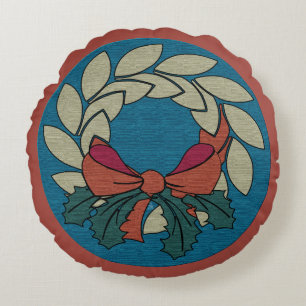 Cojín Redondo Navidades con textura de seda cruda falsa