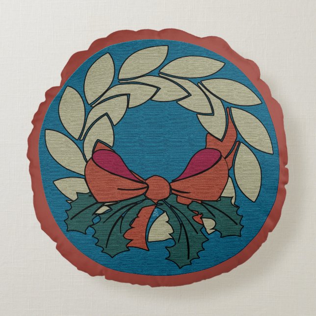 Cojín Redondo Navidades con textura de seda cruda falsa (Anverso)