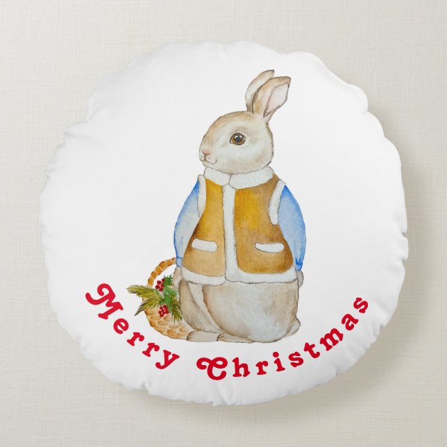 Cojín Redondo Navidades con una canasta con bran de abeto (Anverso)
