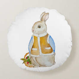 Cojín Redondo Navidades con una canasta con bran de abeto