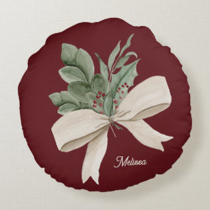 Cojín Redondo Navidades de acuarela verde personalizado