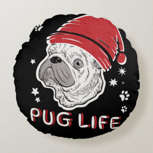 Cojín Redondo Navidades de animales salvajes Pug Life