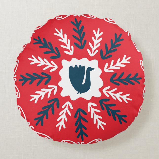 Cojín Redondo Navidades de arte Folk Doodle Tile (Anverso)
