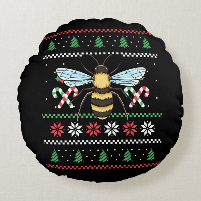 Cojín Redondo Navidades de Bee Animal Bee Ugly (Anverso)