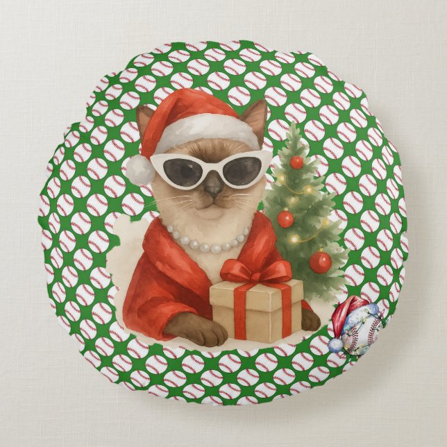 Cojín Redondo Navidades de béisbol temáticos para amantes del ga (Anverso)