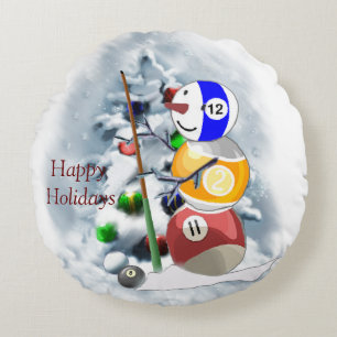 Cojín Redondo Navidades de Billiards Ball Snowman