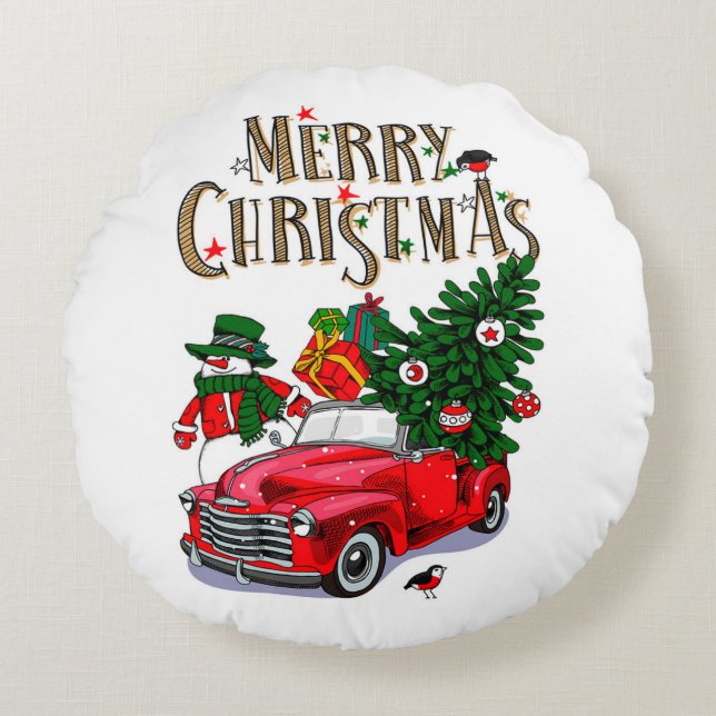 Cojín Redondo Navidades de coches de la época roja (Anverso)