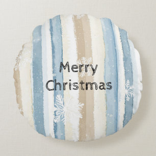 Cojín Redondo Navidades De Crema Azul Tiran Copos De Nieve