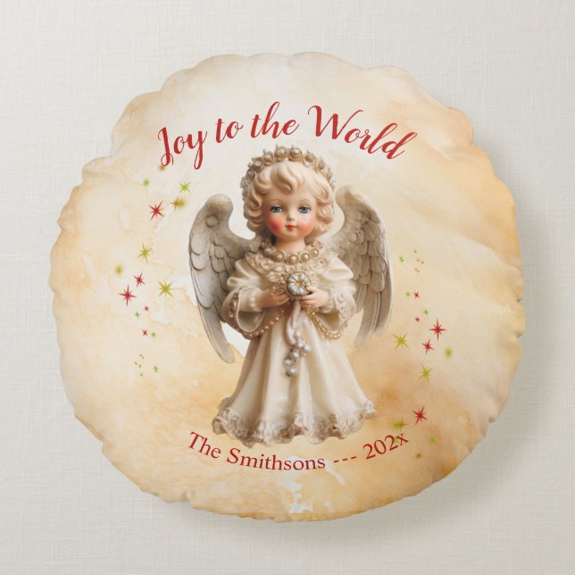 Cojín Redondo Navidades de Cute Vintage Angel (Anverso)