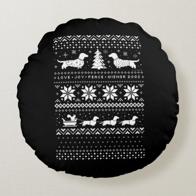 Cojín Redondo Navidades de Dachshunds (Anverso)