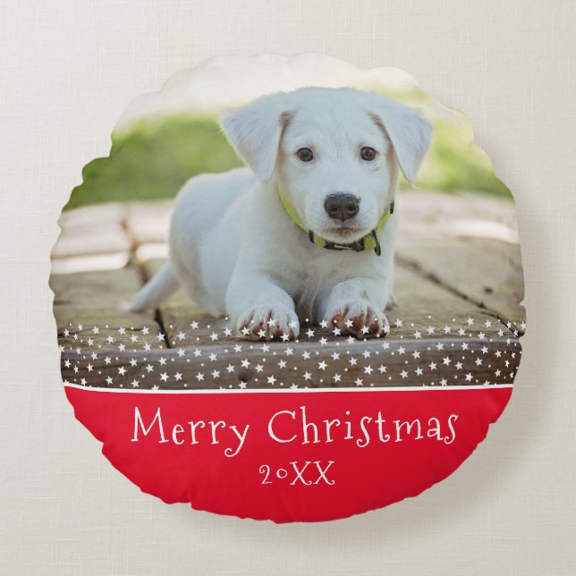 Cojín Redondo Navidades de fotografía de Mascota de perro person (Anverso)