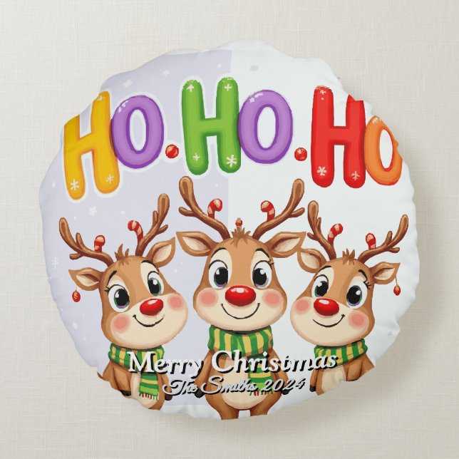 Cojín Redondo Navidades de fotografía familiar divertidos, educa (Reverso)