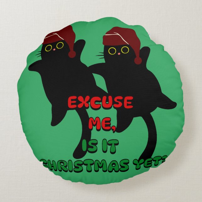 Cojín Redondo navidades de gatos, ¿ya son navidades? (Reverso)