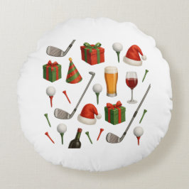 Cojín Redondo Navidades de golf con tema fiesta para champán de 